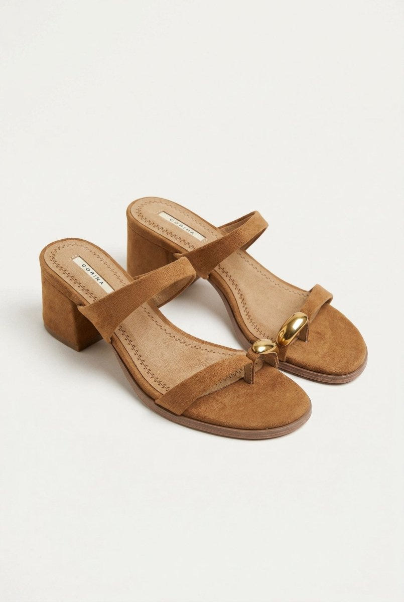 CORINA - Mules with Toe Ring - Camel Suede