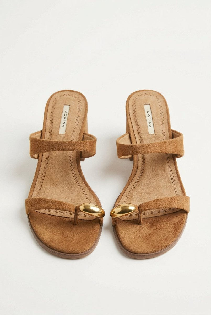 CORINA - Mules with Toe Ring - Camel Suede