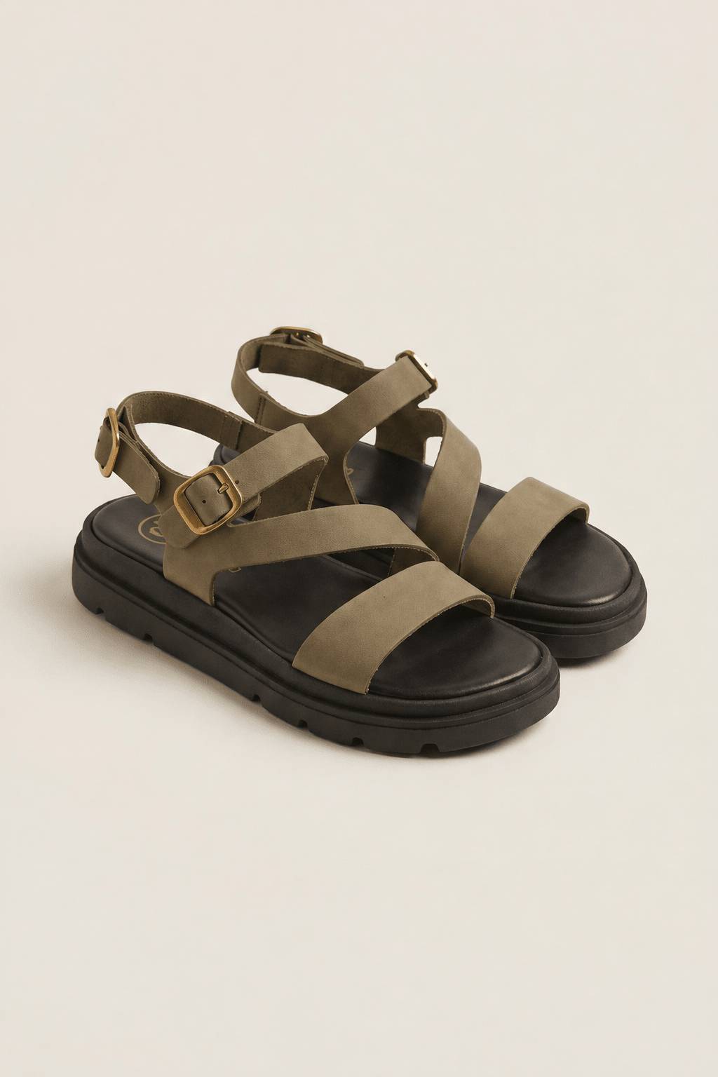 TFP - Nubuck Flatform Sandals Ankle Strap - Khaki