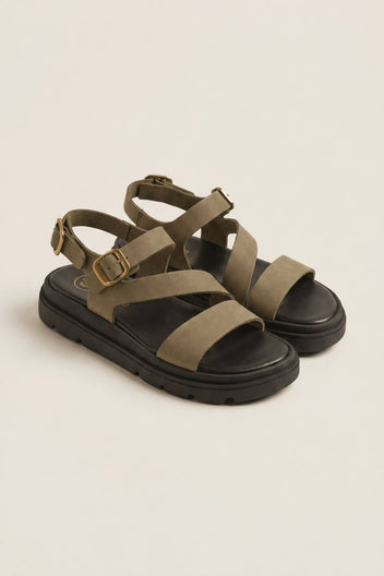 TFP - Nubuck Flatform Sandals Ankle Strap - Khaki