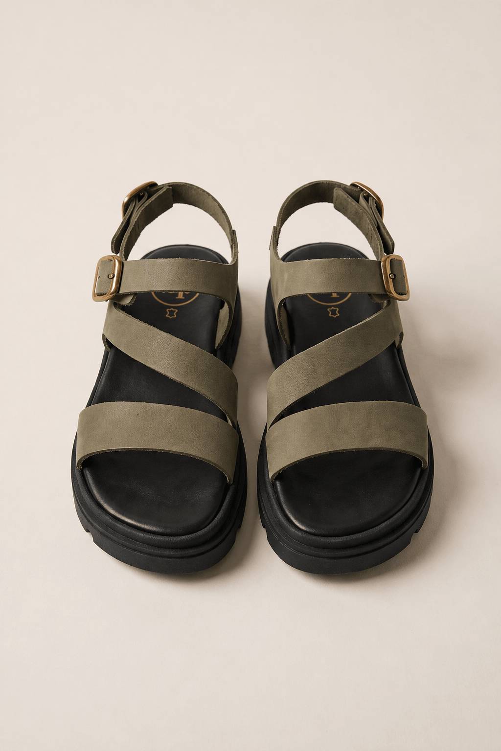 TFP - Nubuck Flatform Sandals Ankle Strap - Khaki