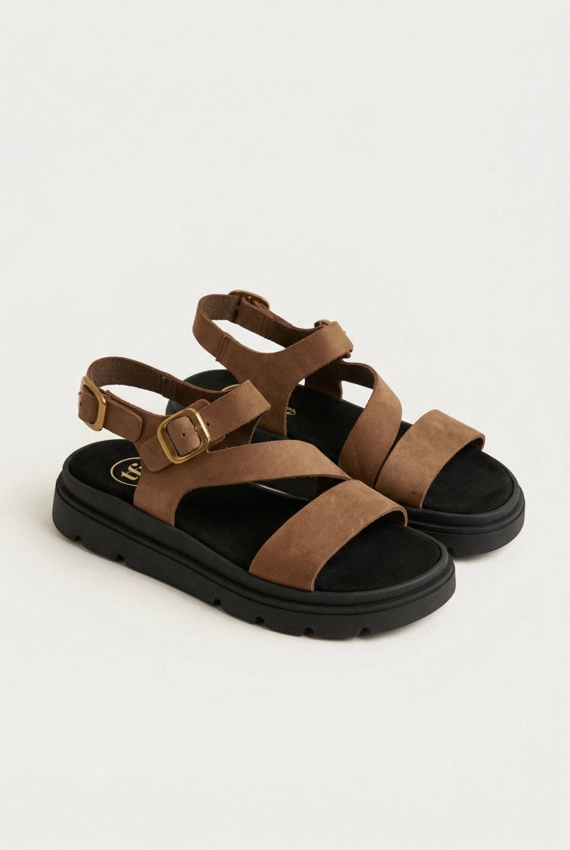 TFP - Nubuck Flatform Sandals Ankle Strap - Mocha