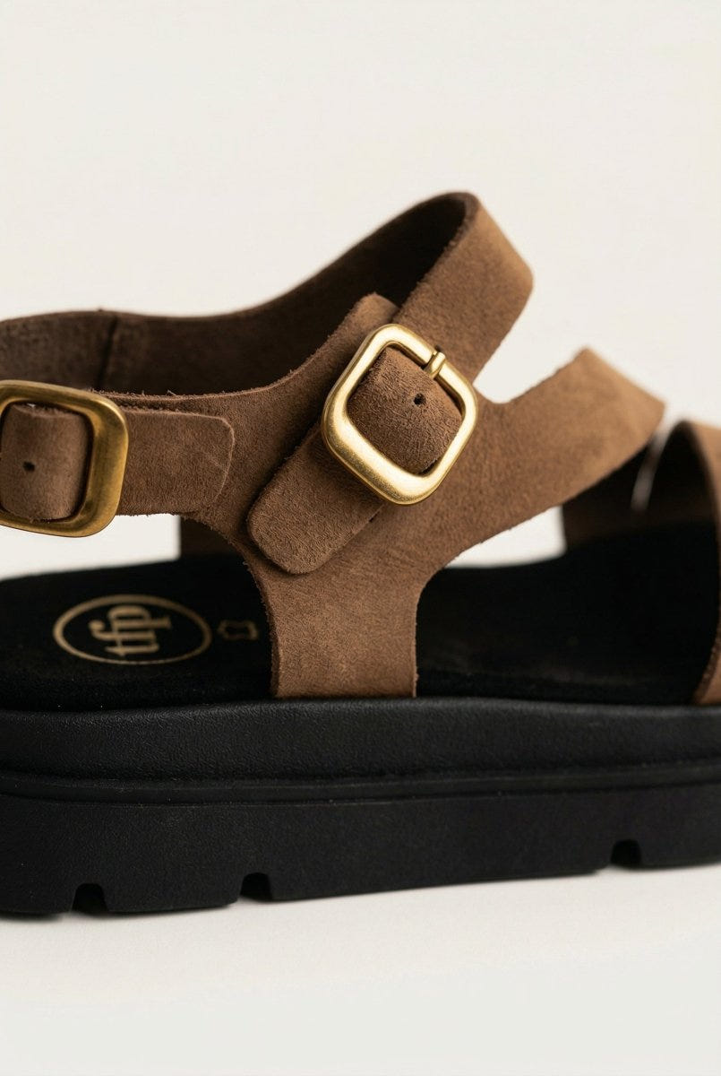 TFP - Nubuck Flatform Sandals Ankle Strap - Mocha