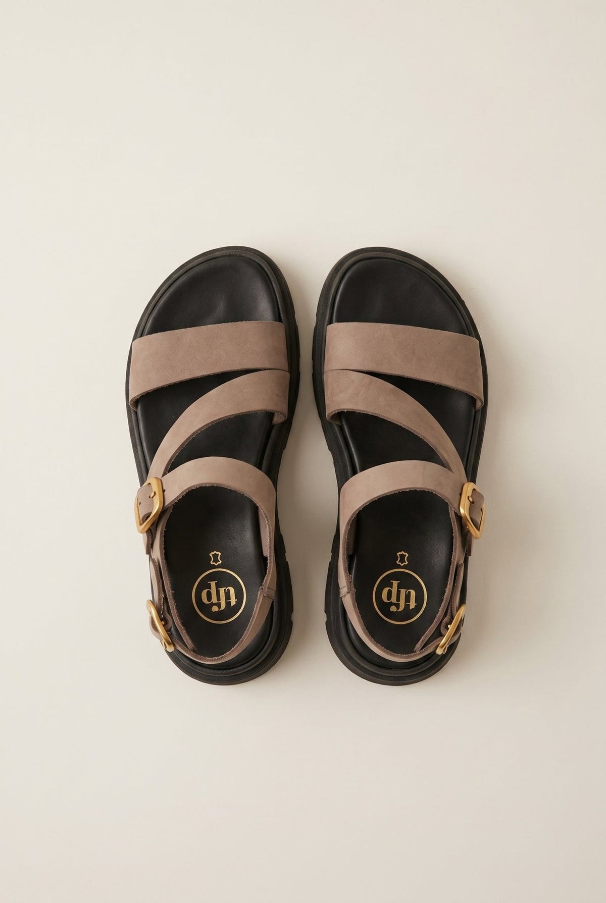 TFP - Nubuck Flatform Sandals Ankle Strap - Taupe