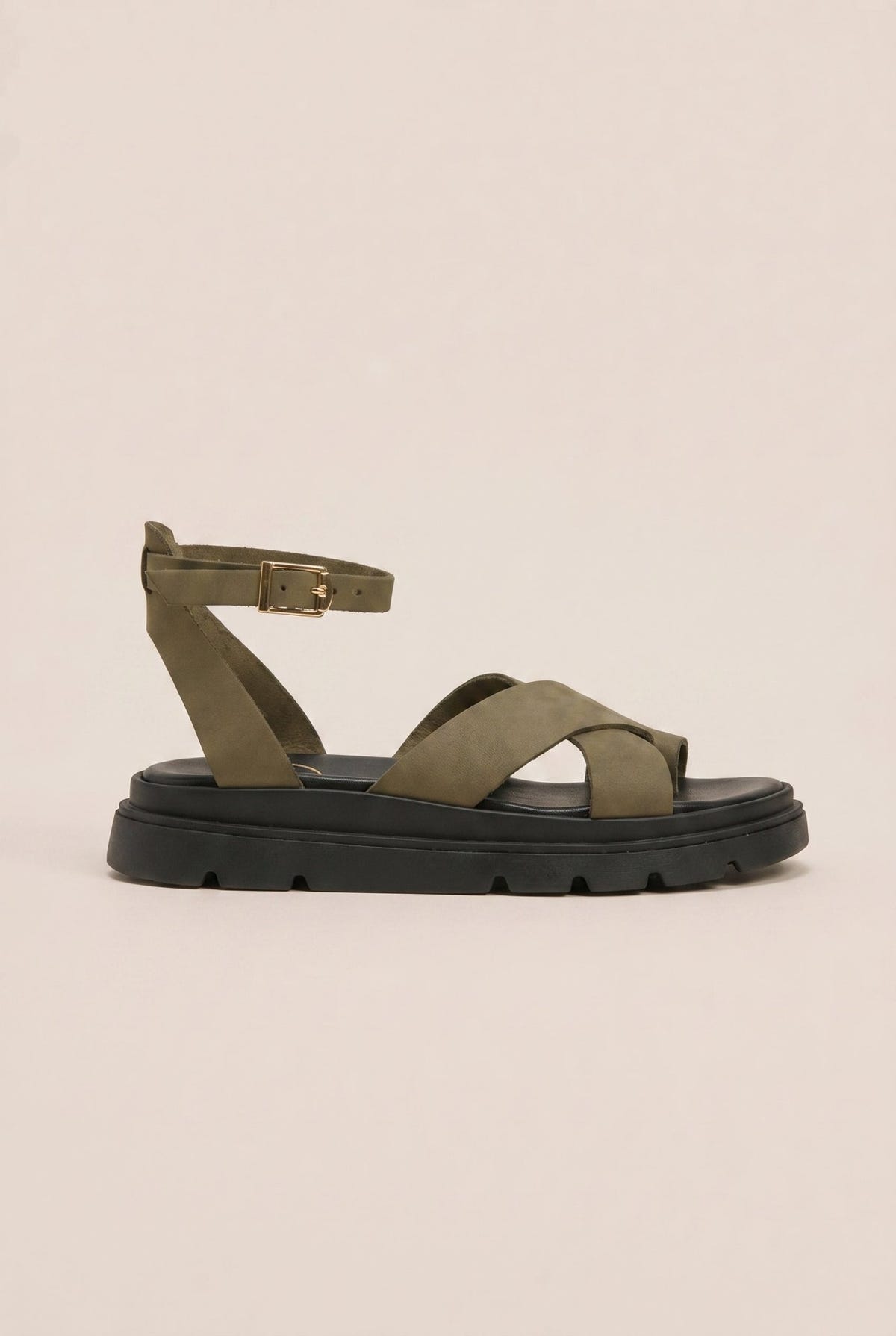 TFP - Nubuck Leather Ankle Strap Sandals - Khaki