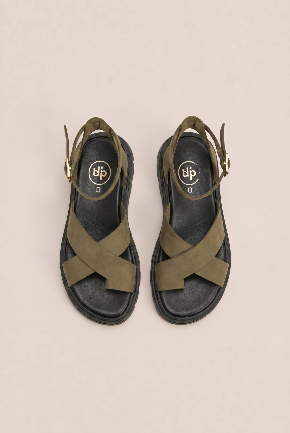 TFP - Nubuck Leather Ankle Strap Sandals - Khaki