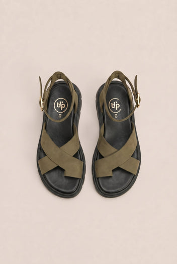 TFP - Nubuck Leather Ankle Strap Sandals - Khaki