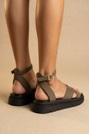 TFP - Nubuck Leather Ankle Strap Sandals - Khaki