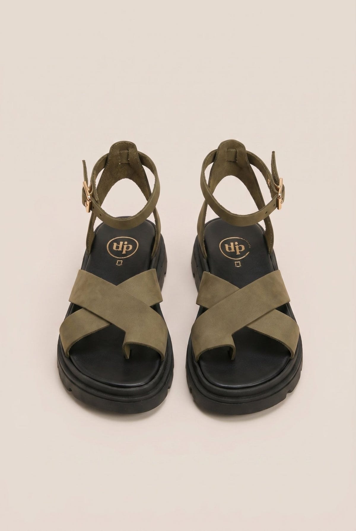 TFP - Nubuck Leather Ankle Strap Sandals - Khaki