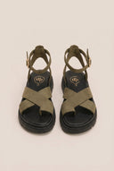TFP - Nubuck Leather Ankle Strap Sandals - Khaki