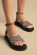 TFP - Nubuck Leather Ankle Strap Sandals - Khaki