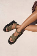 TFP - Nubuck Leather Ankle Strap Sandals - Khaki