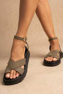 TFP - Nubuck Leather Ankle Strap Sandals - Khaki