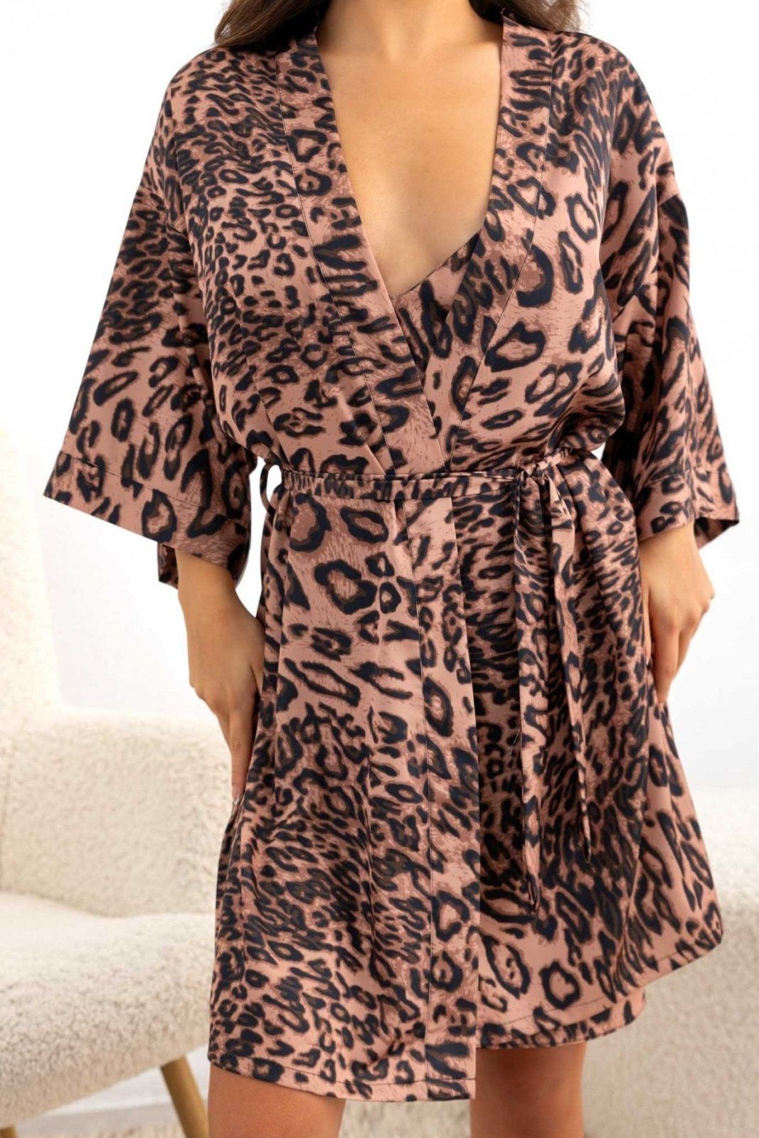 Νυχτικό σατέν με print και ρόμπα - Caramel - thefashionproject.gr - Modern ocean
