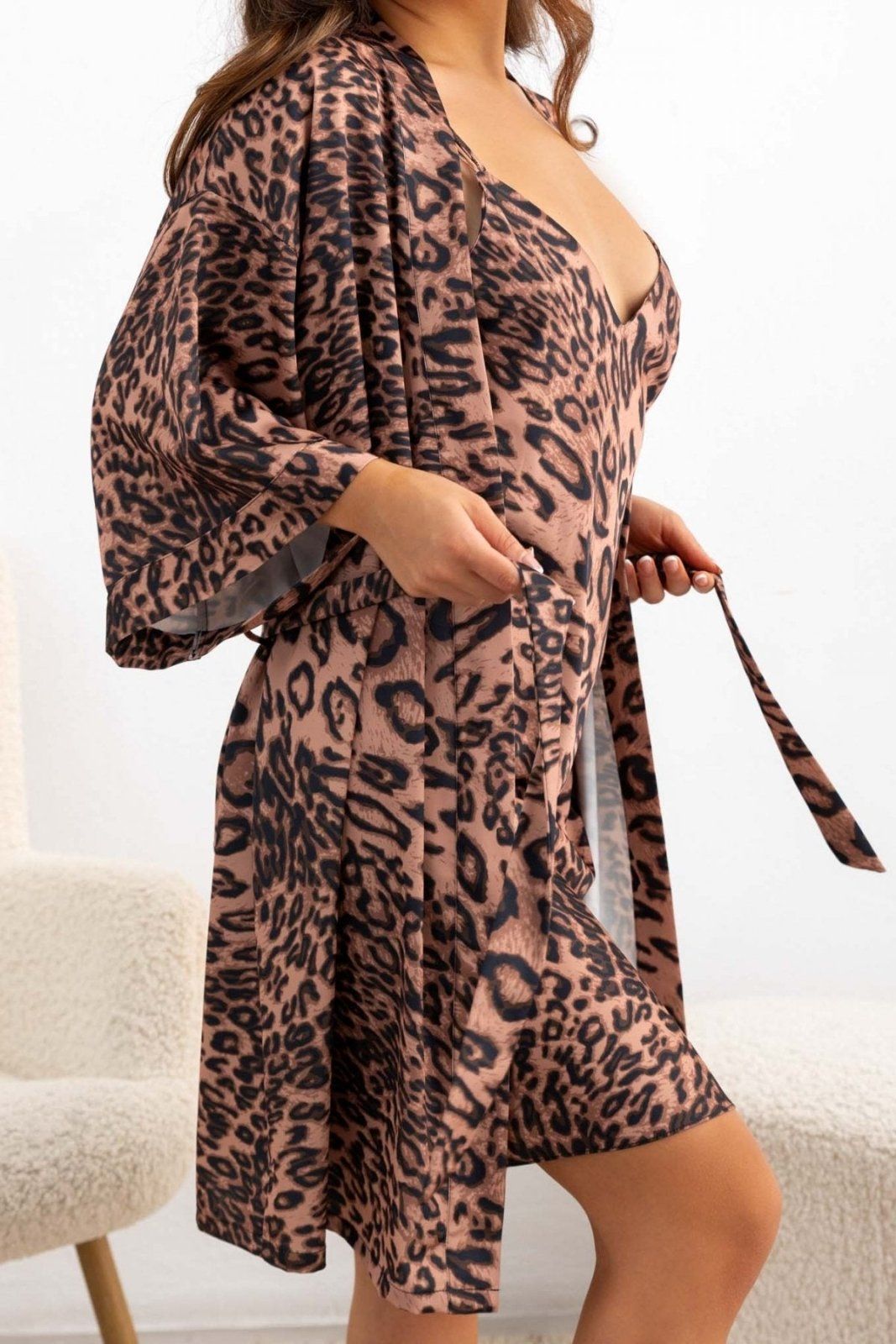 Νυχτικό σατέν με print και ρόμπα - Caramel - thefashionproject.gr - Modern ocean