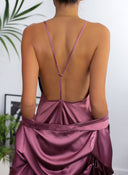 Νυχτικό σατέν με ρόμπα - Μωβ ανοιχτό - thefashionproject.gr - The Fashion Project