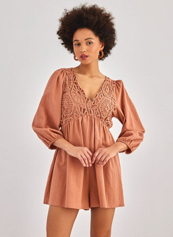 Ολόσωμο σορτς με crocchet σχέδιο - Κεραμιδί - thefashionproject.gr - BISOU