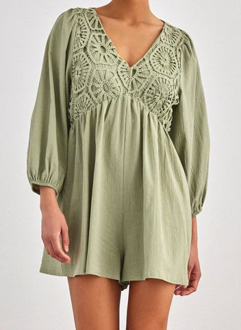 Ολόσωμο σορτς με crocchet σχέδιο - Χακί - thefashionproject.gr - BISOU