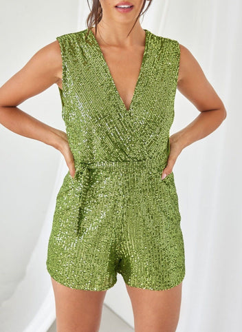 Ολόσωμο σορτς με παγιέτες - Πράσινο - thefashionproject.gr - The Fashion Project