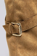 Ideal shoes - Open Toe Mid Calf Boots - Tan Suede