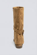 Ideal shoes - Open Toe Mid Calf Boots - Tan Suede