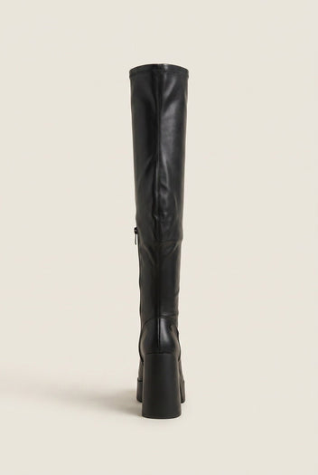 Refresh - Over The Knee Boots Block Heel - Black Matte