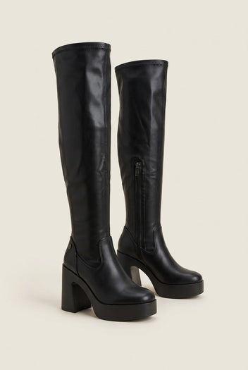 Refresh - Over The Knee Boots Block Heel - Black Matte
