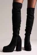 Over the Knee Platform Boots - Black Suede - thefashionproject.gr - MARQUIIZ