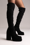 Over the Knee Platform Boots - Black Suede - thefashionproject.gr - MARQUIIZ