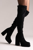 Over the Knee Platform Boots - Black Suede - thefashionproject.gr - MARQUIIZ