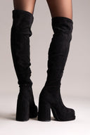 Over the Knee Platform Boots - Black Suede - thefashionproject.gr - MARQUIIZ