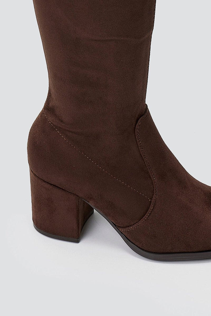Over - the - Knee Suede Boots with Tie - Brown Suede - thefashionproject.gr - BOTEGGA 22