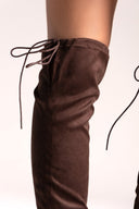 Over - the - Knee Suede Boots with Tie - Brown Suede - thefashionproject.gr - BOTEGGA 22