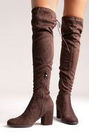 Over - the - Knee Suede Boots with Tie - Brown Suede - thefashionproject.gr - BOTEGGA 22