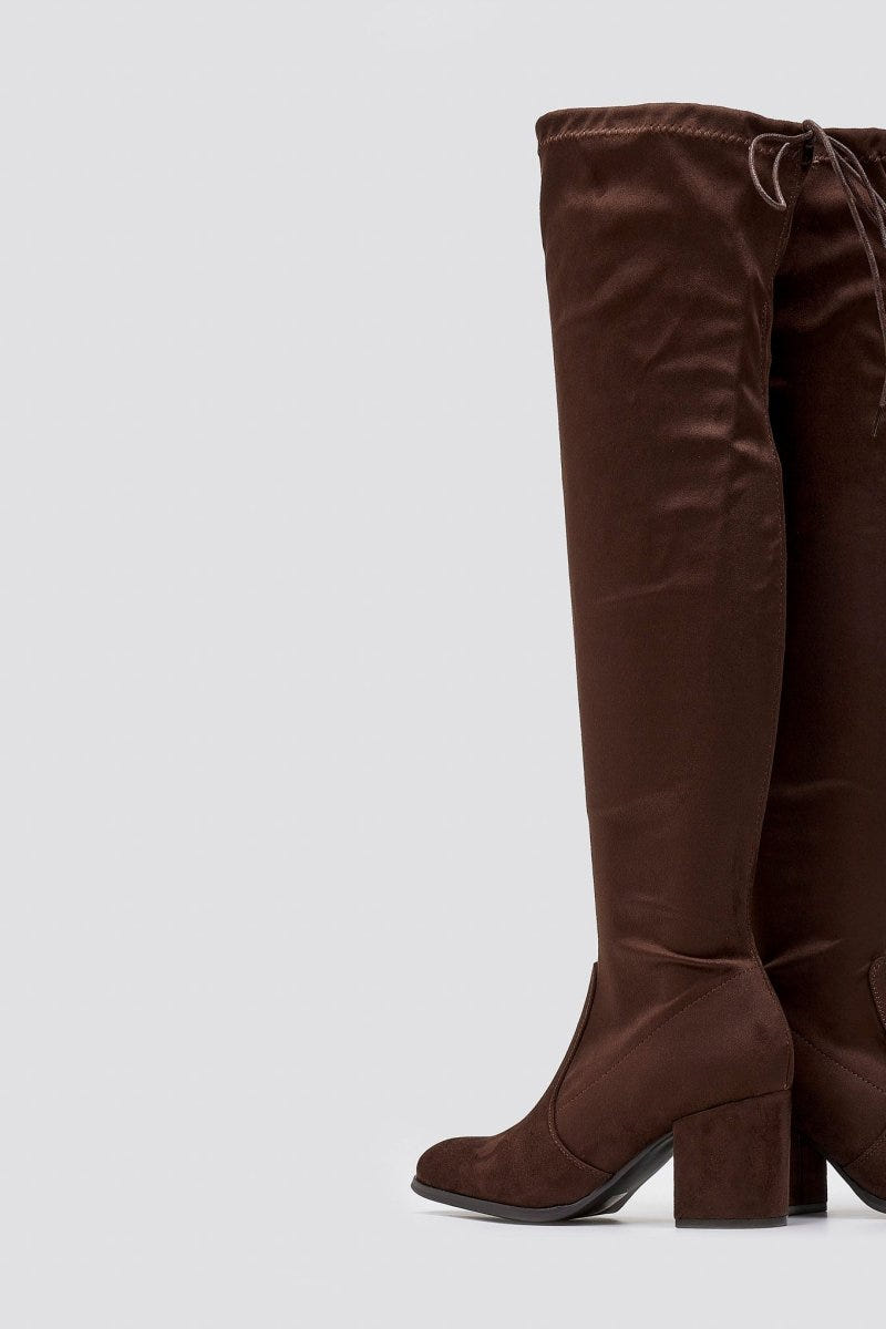 Over - the - Knee Suede Boots with Tie - Brown Suede - thefashionproject.gr - BOTEGGA 22