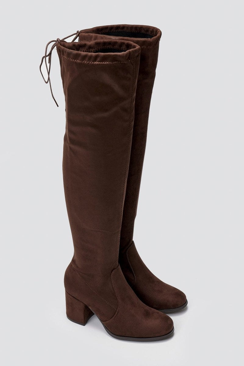 Over - the - Knee Suede Boots with Tie - Brown Suede - thefashionproject.gr - BOTEGGA 22