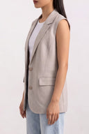 The Fashion Project - Oversized Vest Button Closure - Taupe
