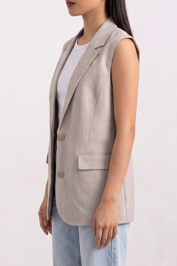 The Fashion Project - Oversized Vest Button Closure - Taupe
