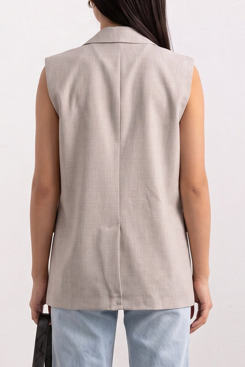 The Fashion Project - Oversized Vest Button Closure - Taupe