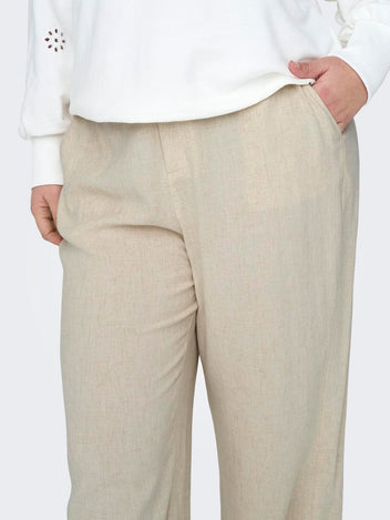 Παντελόνα λινή ψηλόμεση plus size CARMAKOMA 15319370 - Ζαχαρί - thefashionproject.gr - CARMAKOMA