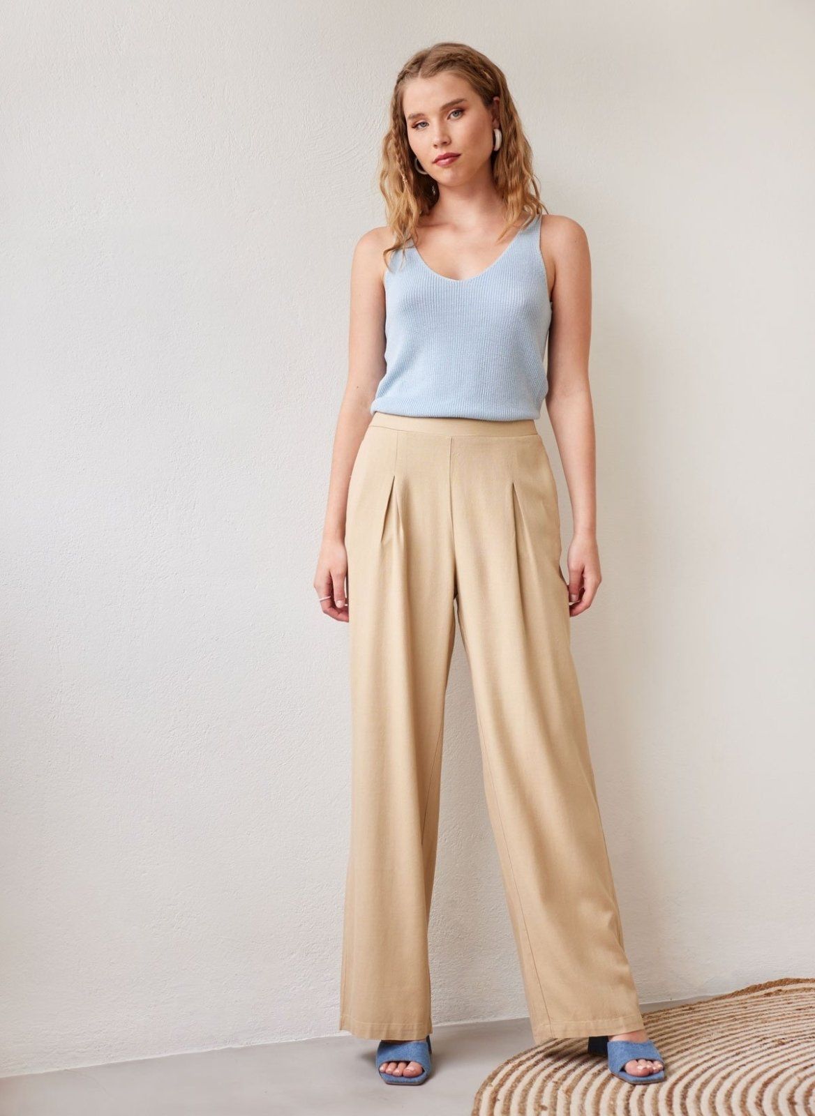 Παντελόνα με λινό Vero Moda 10282493 - Κάμελ - thefashionproject.gr - VERO MODA