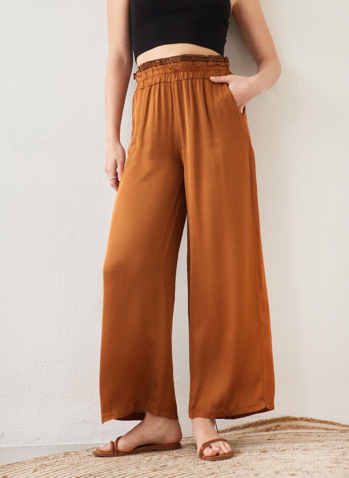 Παντελόνα σατέν με print στη μέση - Ταμπά - thefashionproject.gr - The Fashion Project