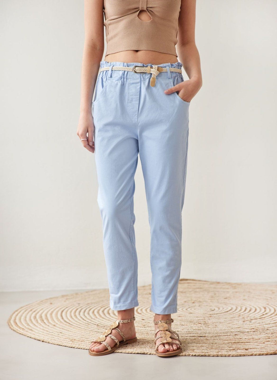 Παντελόνι chino με ζώνη - Γαλάζιο - thefashionproject.gr - The Fashion Project