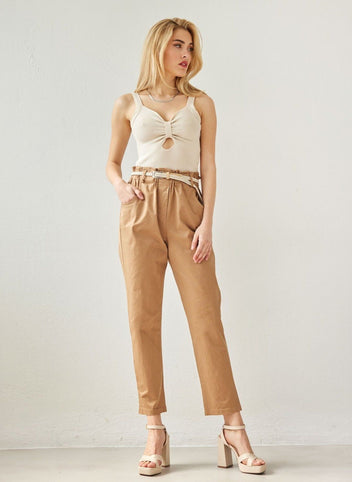 Παντελόνι chino με ζώνη - Κάμελ - thefashionproject.gr - The Fashion Project