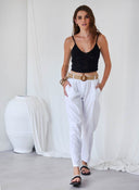 Παντελόνι με λινό με ζώνη - Λευκό - thefashionproject.gr - The Fashion Project