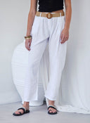 Παντελόνι με λινό με ζώνη - Λευκό - thefashionproject.gr - The Fashion Project