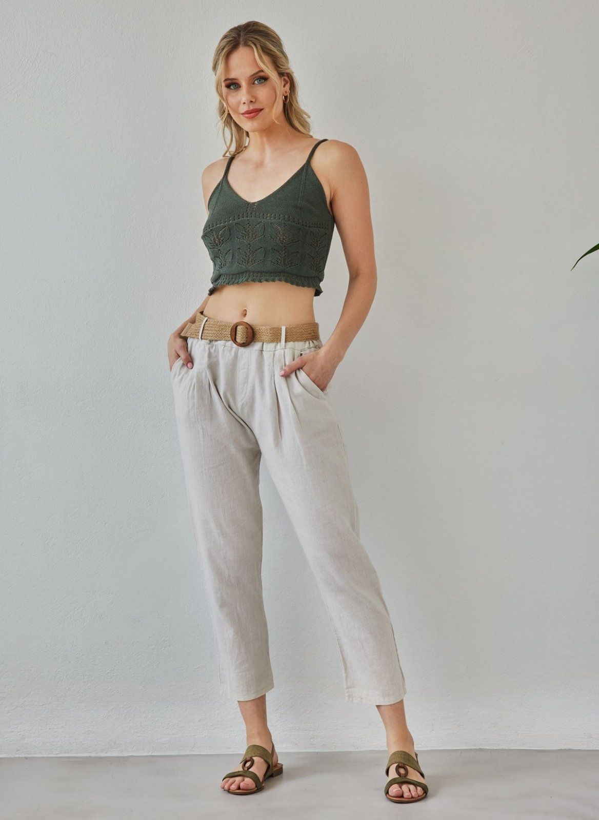Παντελόνι με λινό με ζώνη - Ζαχαρί - thefashionproject.gr - The Fashion Project