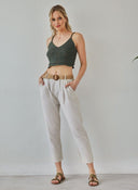 Παντελόνι με λινό με ζώνη - Ζαχαρί - thefashionproject.gr - The Fashion Project