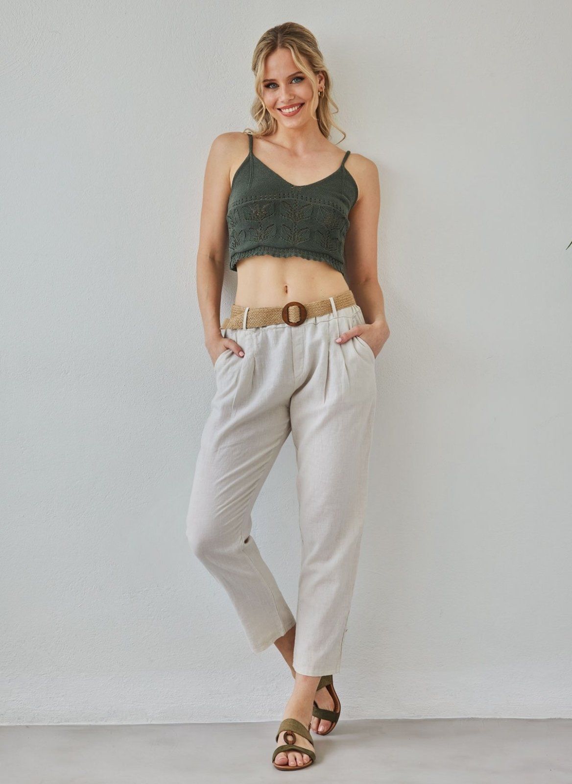 Παντελόνι με λινό με ζώνη - Ζαχαρί - thefashionproject.gr - The Fashion Project