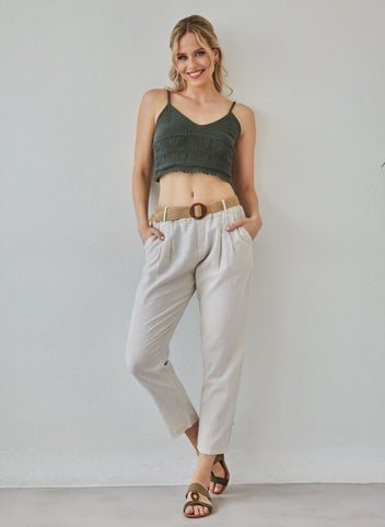 Παντελόνι με λινό με ζώνη - Ζαχαρί - thefashionproject.gr - The Fashion Project